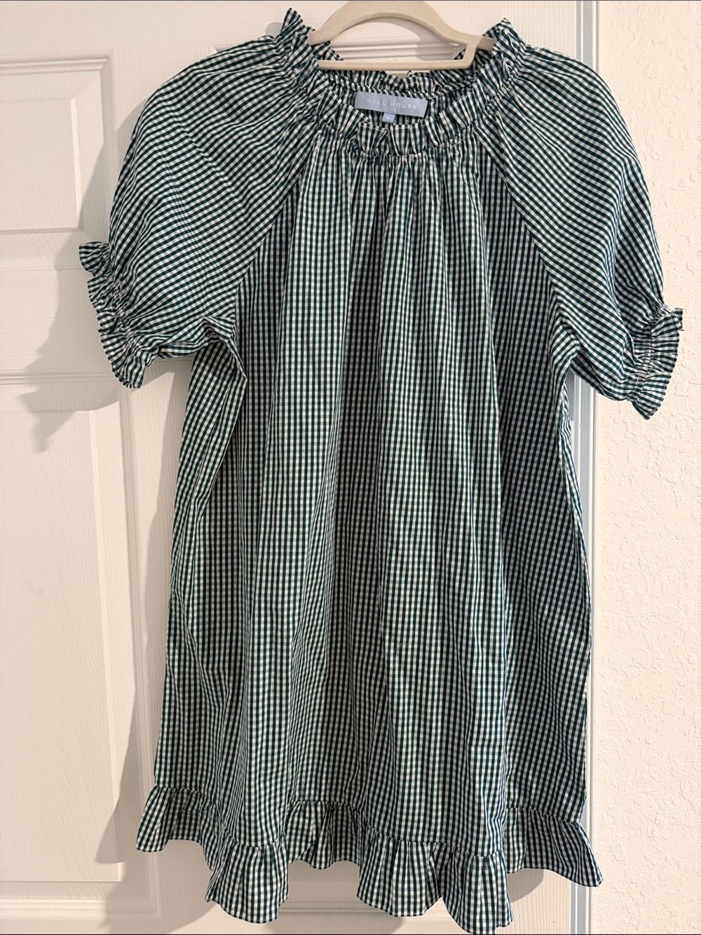Hill House Green Gingham Ruffle-Hem Dress